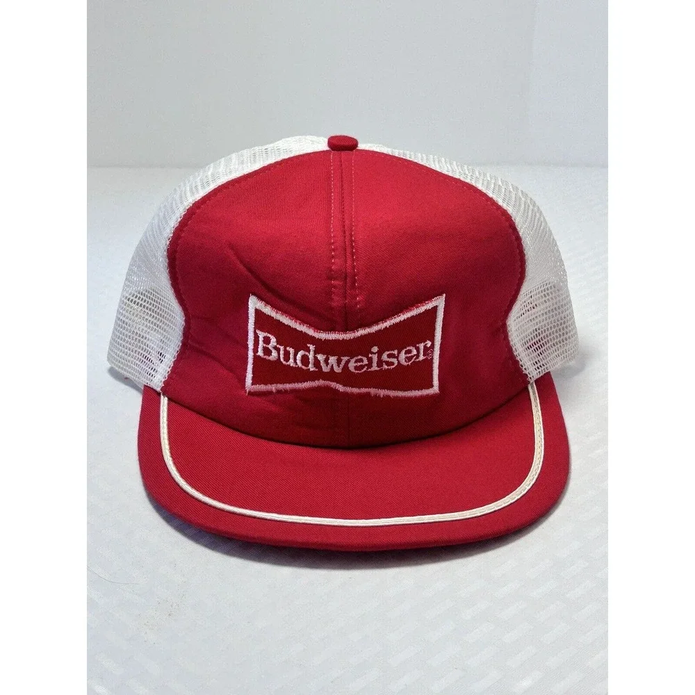 Vintage Budweiser Beer Patch Trucker Hat - Red / White Snapback Cap Made in USA - Picture 14 of 14